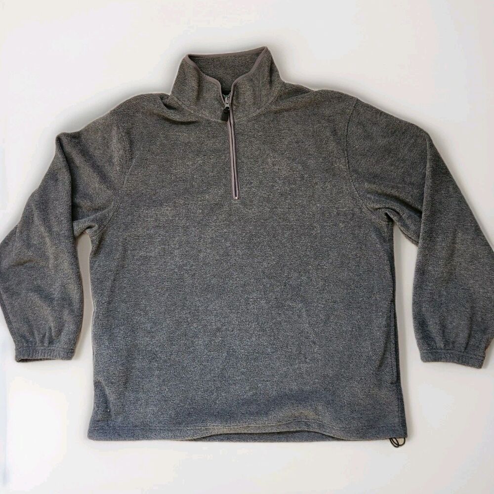 Falls Creek Gray Fleece Pullover 1/4 Zip Pockets Adjustable Waist Mens XL EUC